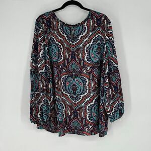 TALBOTS Satin Top Tunic Women's 2X Multicolor Paisley Floral Balloon Long Sleeve